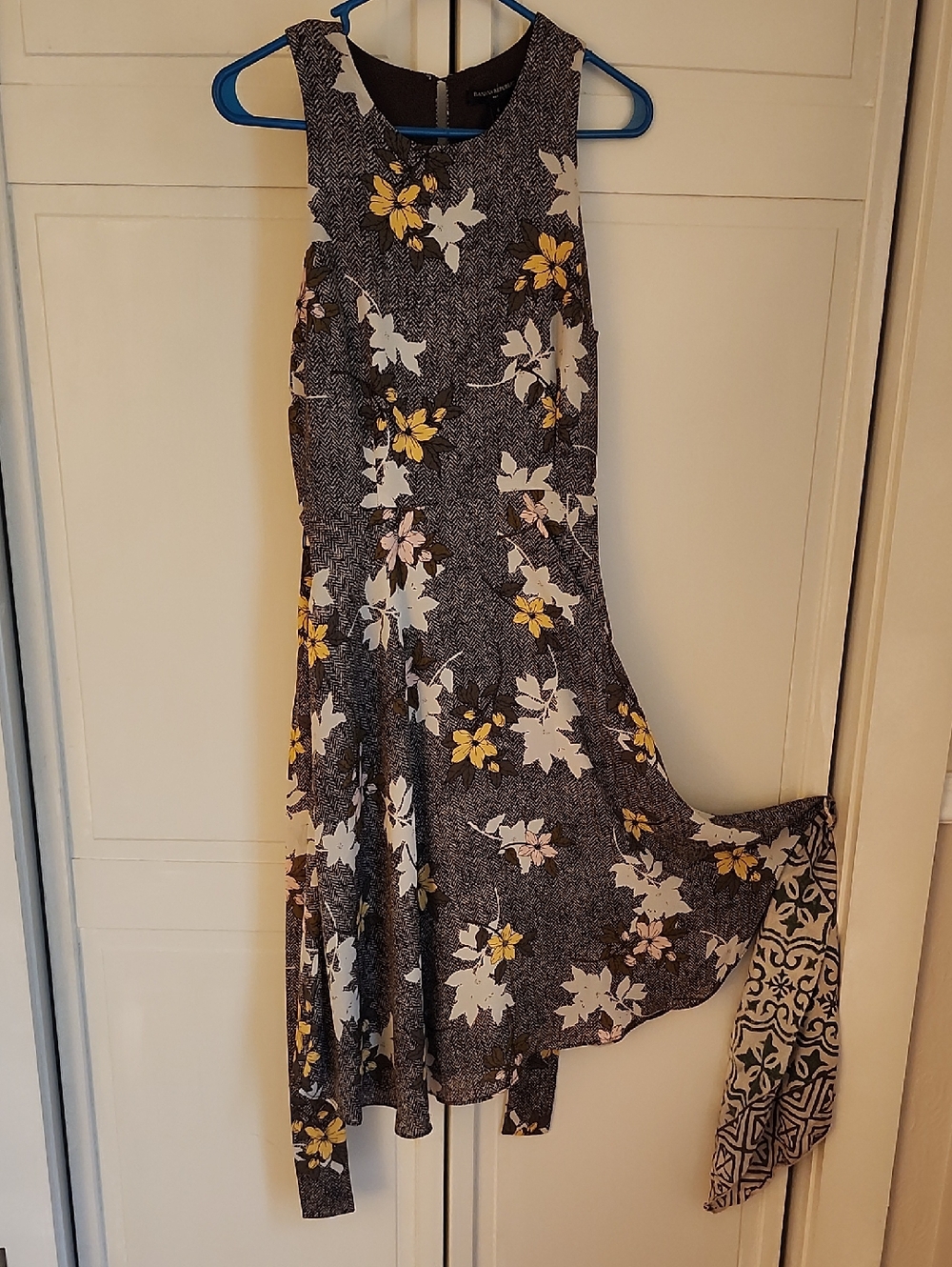 Banana Republic Black Floral Midi Dress with White and Yellow Flowers
